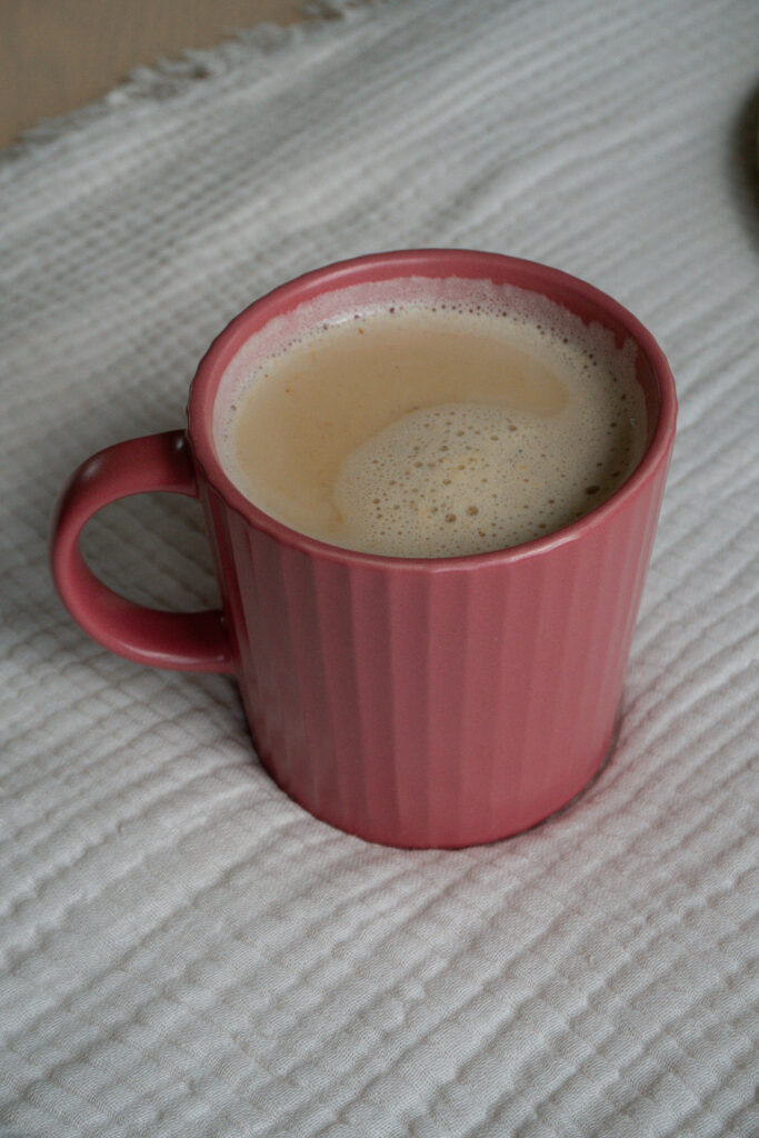 Masala Chai Latte in a pink cup